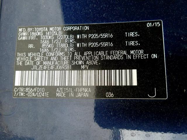 JTLZE4FE4FJ069381 - 2015 TOYOTA SCION XB  Foto 10