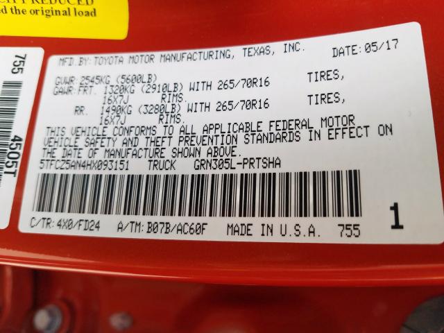 5TFCZ5AN4HX093151 - 2017 TOYOTA TACOMA DOUBLE CAB  照片 10