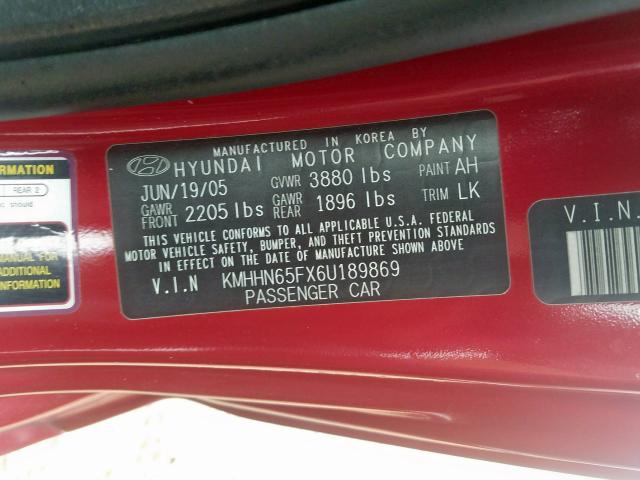 KMHHN65FX6U189869 - 2006 HYUNDAI TIBURON GT  photo 10