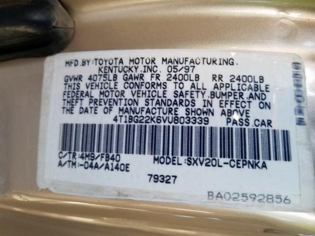 4T1BG22K6VU803339 - 1997 TOYOTA CAMRY CE  photo 10