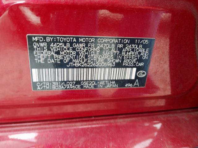 JTHBK262262005963 - 2006 LEXUS IS 250  photo 10