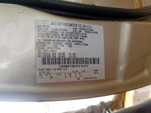 1LNHM81W44Y616473 - 2004 LINCOLN TOWN CAR EXECUTIVE  фото 10