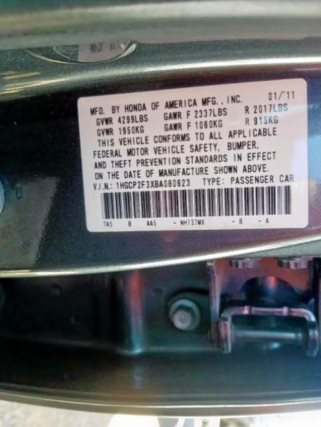 1HGCP2F3XBA080623 - 2011 HONDA ACCORD LX  photo 10