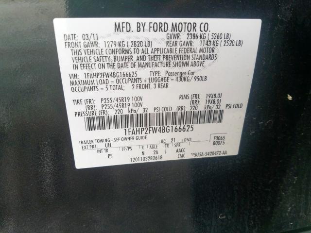 1FAHP2FW4BG166625 - 2011 FORD TAURUS LIMITED  photo 10