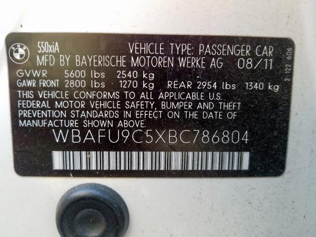 WBAFU9C5XBC786804 - 2011 BMW 550 XI  photo 10