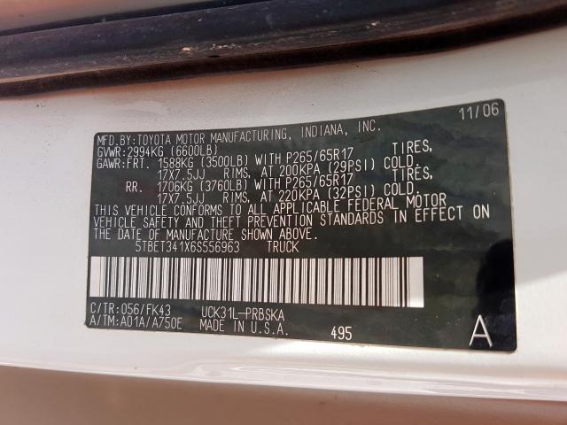 5TBET341X6S556963 - 2006 TOYOTA TUNDRA DOUBLE CAB SR5  photo 10