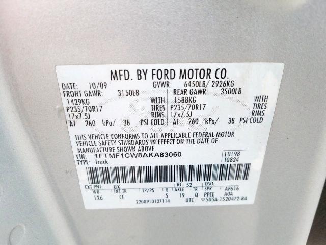 1FTMF1CW8AKA83060 - 2010 FORD F150  photo 10