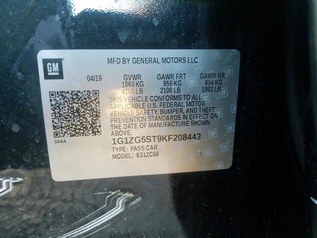 1G1ZG5ST9KF208443 - 2019 CHEVROLET MALIBU RS  photo 10