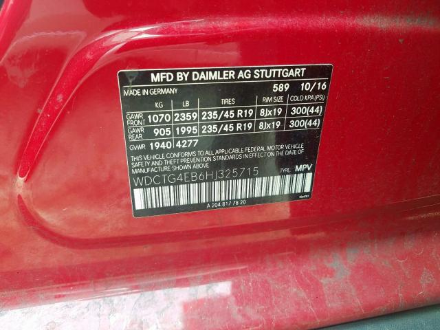 WDCTG4EB6HJ325715 - 2017 MERCEDES-BENZ GLA 250  photo 10