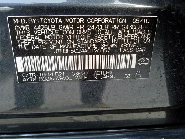 JTHBF5C24A5126057 - 2010 LEXUS IS 250  photo 10