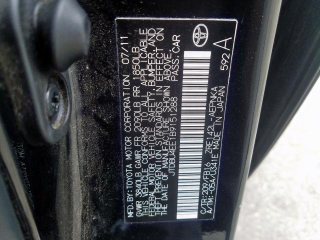 JTDBU4EE1B9151288 - 2011 TOYOTA COROLLA BASE  照片 10