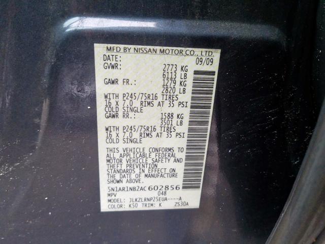 5N1AR1NB2AC602856 - 2010 NISSAN PATHFINDER S  photo 10
