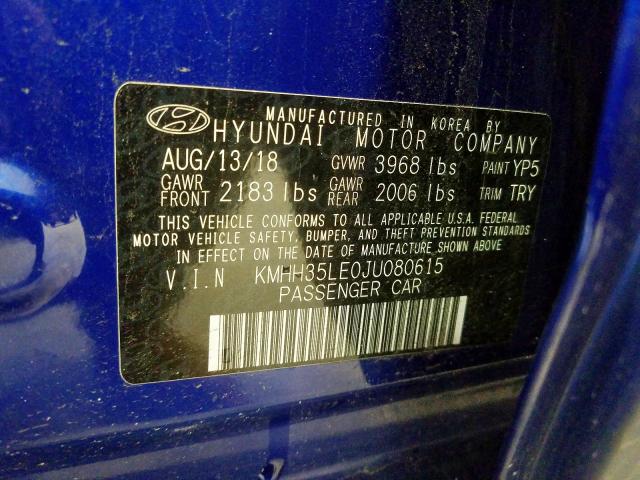 KMHH35LE0JU080615 - 2018 HYUNDAI ELANTRA GT BLUE photo 10