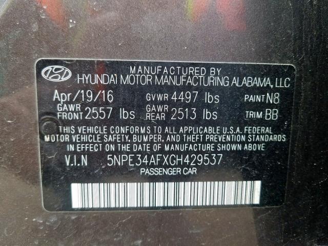 5NPE34AFXGH429537 - 2016 HYUNDAI SONATA SPORT  photo 10