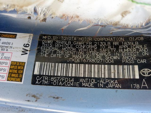JTKDE167X80271004 - 2008 TOYOTA SCION TC  ფოტო 10