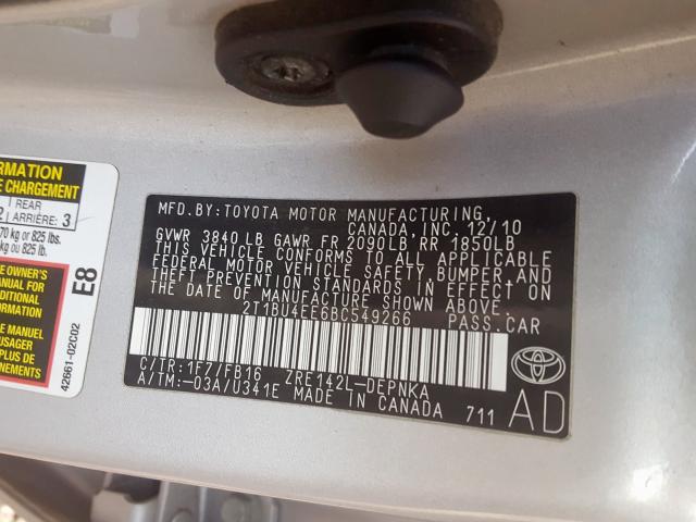 2T1BU4EE6BC549266 - 2011 TOYOTA COROLLA BASE  foto 10