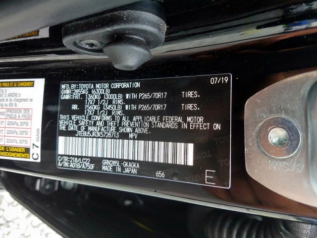 JTEBU5JR3K5728713 - 2019 TOYOTA 4RUNNER SR5  photo 10