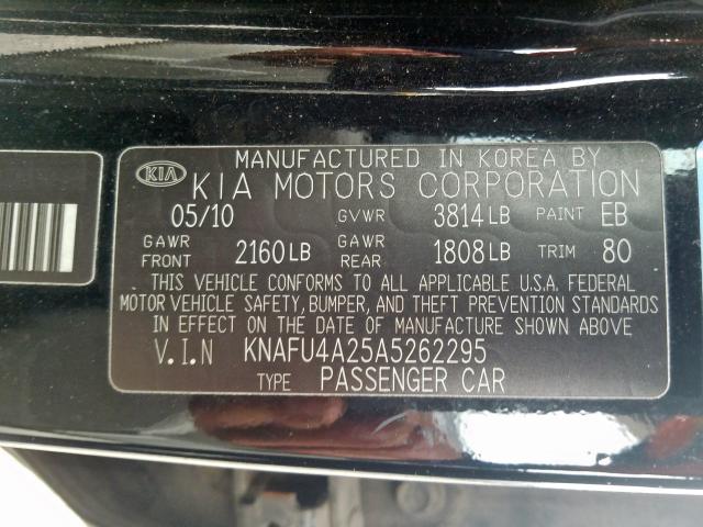 KNAFU4A25A5262295 - 2010 KIA FORTE EX  photo 10