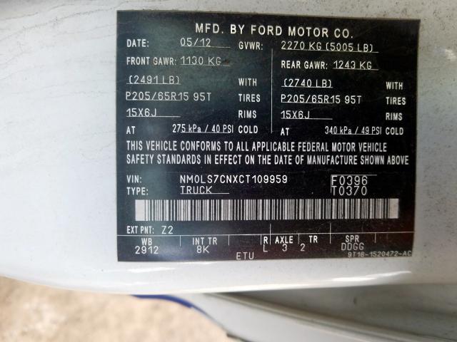 NM0LS7CNXCT109959 - 2012 FORD TRANSIT CONNECT XL  photo 10