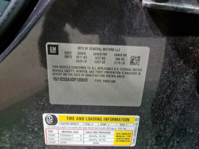 1G11C5SA3DF135693 - 2013 CHEVROLET MALIBU 1LT  照片 10