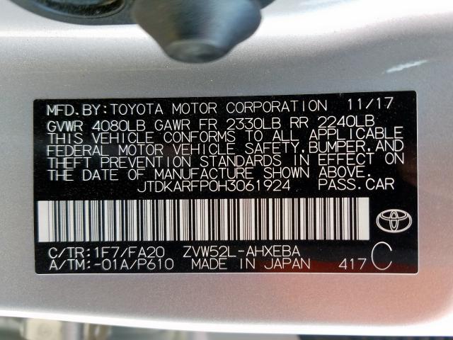 JTDKARFP0H3061924 - 2017 TOYOTA PRIUS PRIME  photo 10