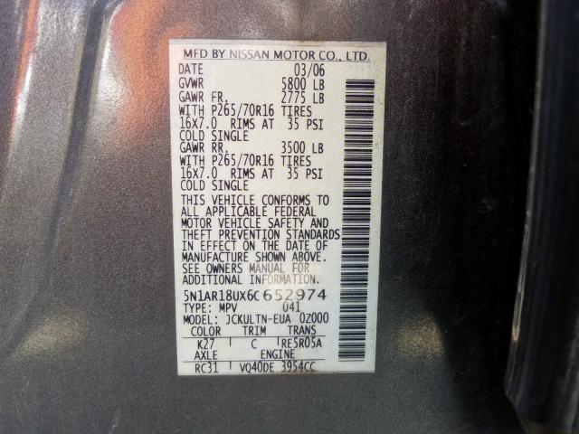 5N1AR18UX6C652974 - 2006 NISSAN PATHFINDER LE  ფოტო 10