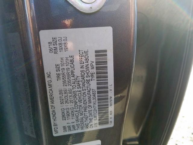 5J8TC2H71KL004837 - 2019 ACURA RDX  photo 10