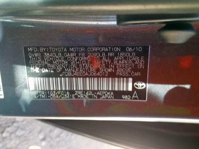 JTDBU4EE0AJ064012 - 2010 TOYOTA COROLLA BASE  照片 10