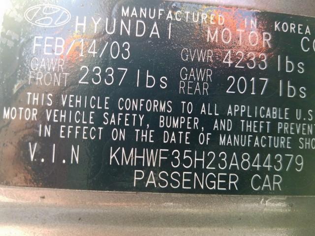 KMHWF35H23A844379 - 2003 HYUNDAI SONATA GLS  photo 10