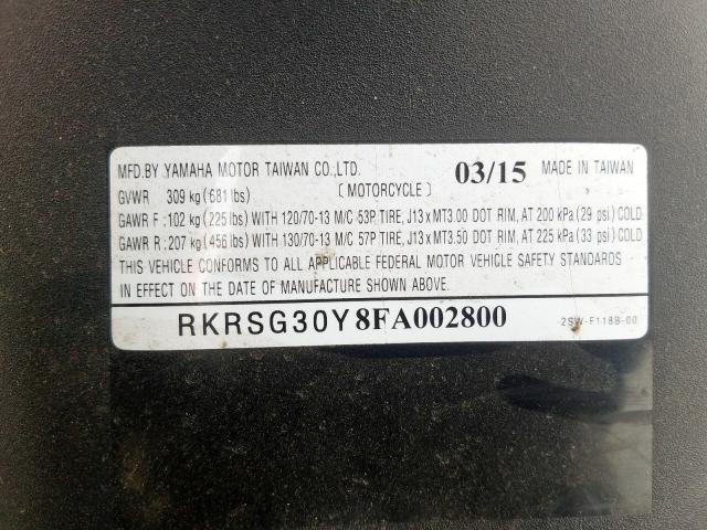 RKRSG30Y8FA002800 - 2015 YAMAHA XC155  photo 10