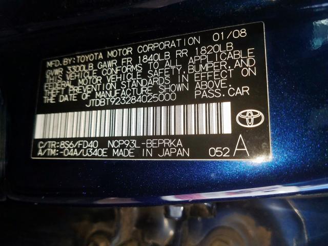 JTDBT923284025000 - 2008 TOYOTA YARIS  photo 10