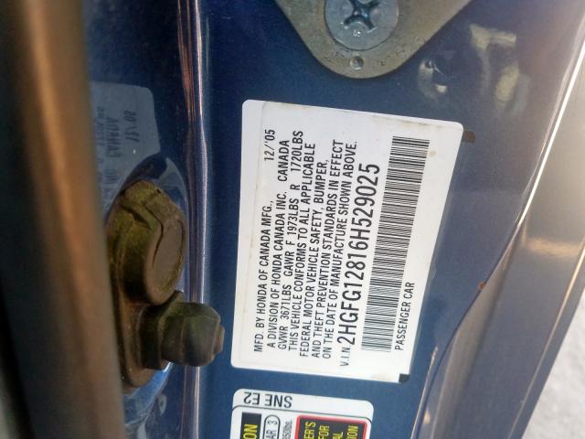 2HGFG12816H529025 - 2006 HONDA CIVIC EX  photo 10