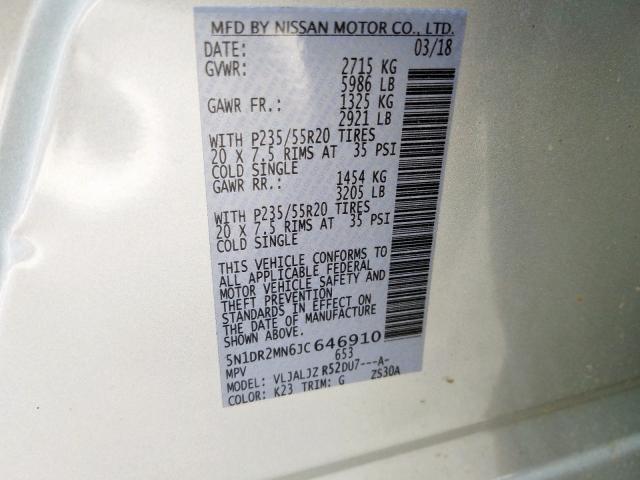 5N1DR2MN6JC646910 - 2018 NISSAN PATHFINDER S  фото 10