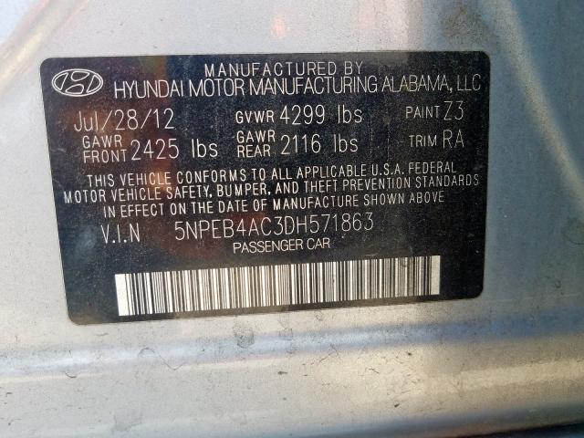 5NPEB4AC3DH571863 - 2013 HYUNDAI SONATA GLS  photo 10