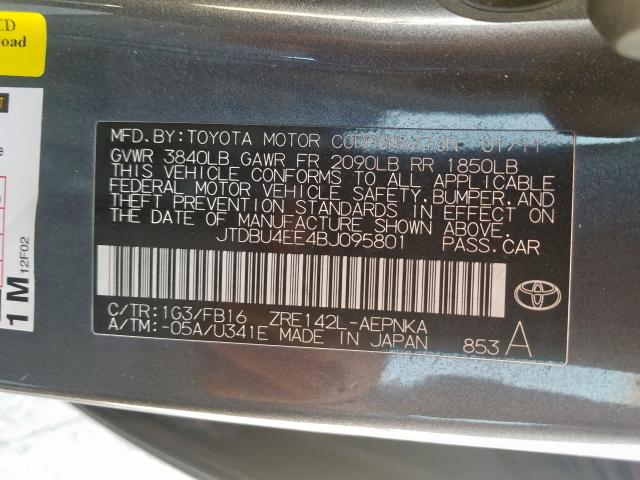 JTDBU4EE4BJ095801 - 2011 TOYOTA COROLLA BASE  照片 10