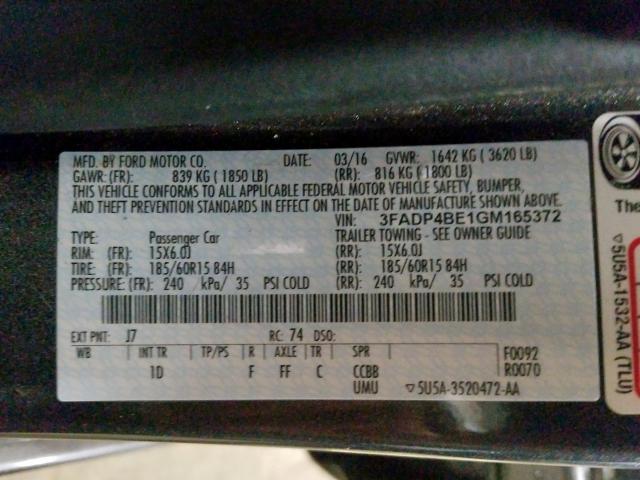 3FADP4BE1GM165372 - 2016 FORD FIESTA SE  photo 10