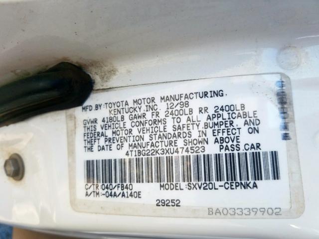 4T1BG22K3XU474523 - 1999 TOYOTA CAMRY CE  photo 10