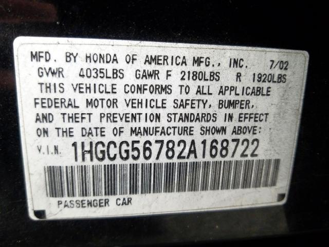 1HGCG56782A168722 - 2002 HONDA ACCORD SE  photo 10