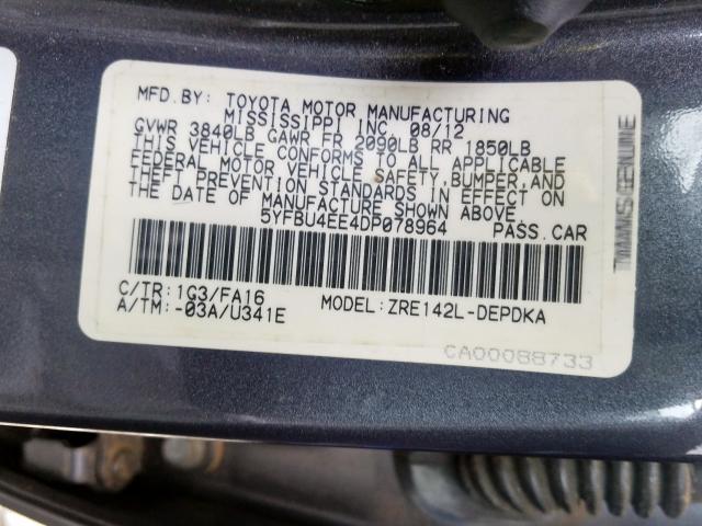 5YFBU4EE4DP078964 - 2013 TOYOTA COROLLA BASE  照片 10