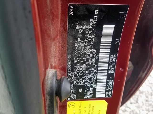 JTEEP21A670195189 - 2007 TOYOTA HIGHLANDER SPORT  photo 10