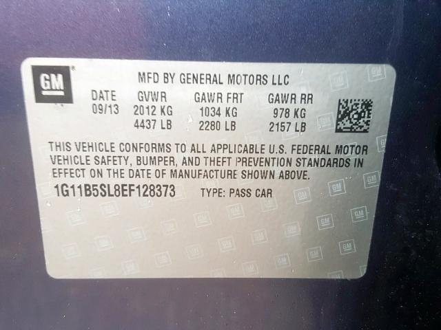 1G11B5SL8EF128373 - 2014 CHEVROLET MALIBU LS  photo 10