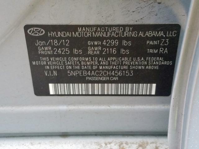 5NPEB4AC2CH456153 - 2012 HYUNDAI SONATA GLS  photo 10