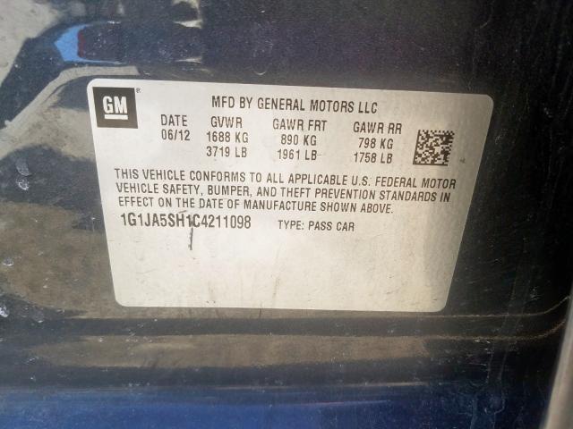 1G1JA5SH1C4211098 - 2012 CHEVROLET SONIC LS  照片 10