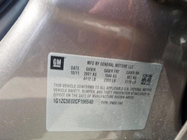 1G1ZC5E02CF196540 - 2012 CHEVROLET MALIBU 1LT  照片 10