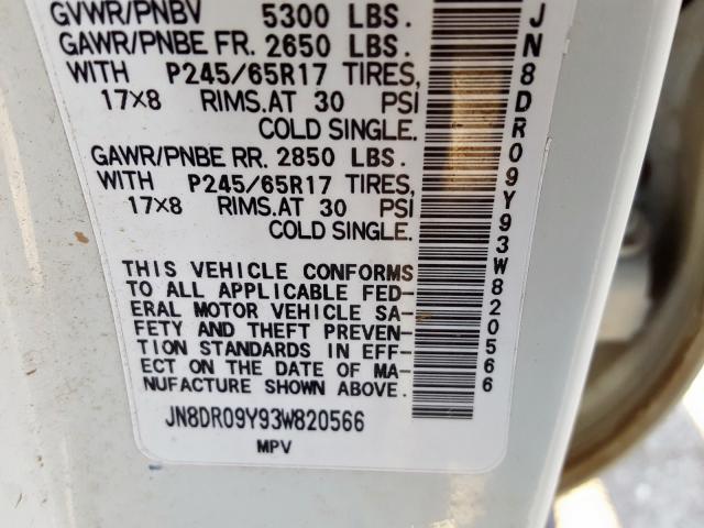 JN8DR09Y93W820566 - 2003 NISSAN PATHFINDER LE  ფოტო 10