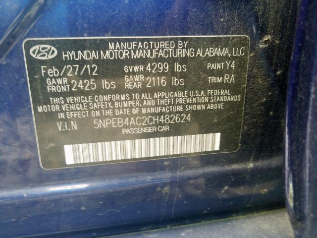 5NPEB4AC2CH482624 - 2012 HYUNDAI SONATA GLS  photo 10