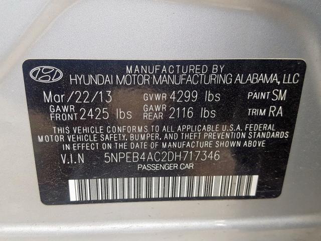 5NPEB4AC2DH717346 - 2013 HYUNDAI SONATA GLS  photo 10