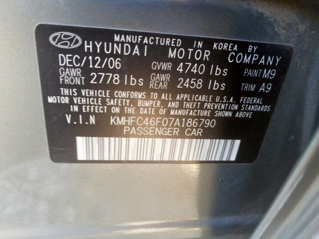 KMHFC46F07A186790 - 2007 HYUNDAI AZERA SE  photo 10