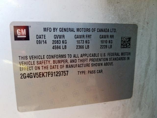 2G4GV5EK7F9129757 - 2015 BUICK REGAL  照片 10