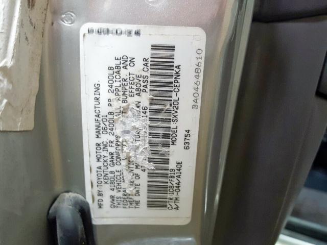 4T1BG22K31U869146 - 2001 TOYOTA CAMRY CE  photo 10